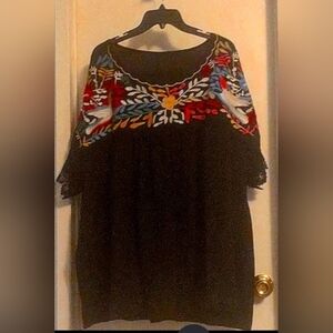 Black Embroidered Blouse  with Colorful Floral Yoke